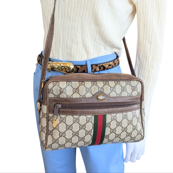 GUCCI VINTAGE GG MONOGRAM CANVAS LEATHER WOMEN'S SHOULDER CROSSBODY BAG - Picture 3 of 12